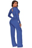 Blue Hollow Out Square-Ring Long Sleeve Jumpsuit