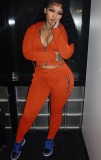 Orange Zip Long Sleeves Hoody Top and Pants Two Piece Set