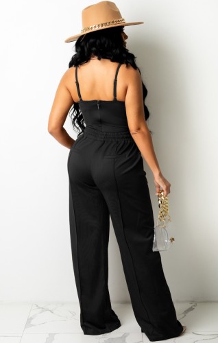Black Cami Vest and Drawstring Pants Two Piece Set