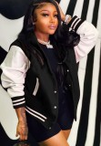 Black With White Contrast Snap Button Baseball Jacket