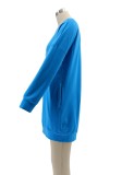 Blue O-Neck Long Sleeve Loose Mini Dress
