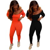 Orange Off Shoulder Long Sleeve Sheath Jumpsuit