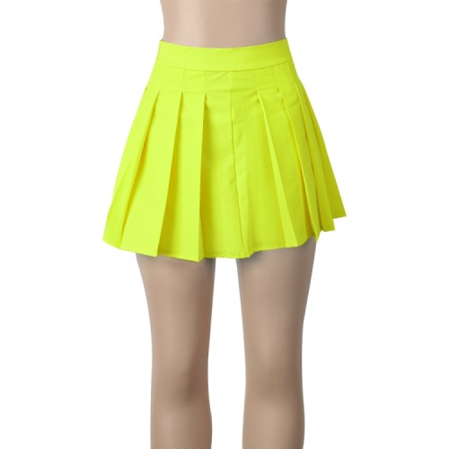 Yellow High Waist Mini Pleated Skirt