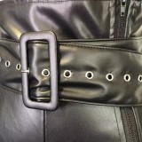 Black Pu Leather High Waist Wide-Leg Pants With Belt