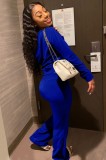 Blue Velvet Zipper Crop Hoody Two Piece Tracksuit