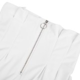 White High Waist Wide Leg Trousers with Pocket