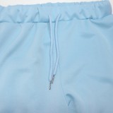 Blue Stacked Drawstring Hoody Top and Pants 2PCS Set