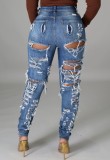 Blue High Waist Ripped Distressed Jeans