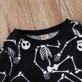 Kids Girl Skull Print Black Long Sleeves O-Neck Sweatshirt