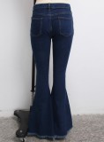 Dk-Blue Ripped High Waist Flare Jeans