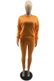 Orange O-Neck Long Sleeve Top and Pants Two Piece Set