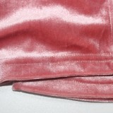 Pink Velvet Zipper Open Hoody Crop Top and Pants 2PCS Set