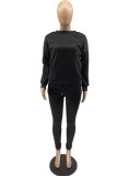 Black O-Neck Long Sleeve Top and Pants Two Piece Set
