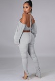 Grey Cut Out Open Back Crop Top and Ruched Pants 2PC Set