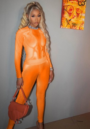 Print Orange Long Sleeve Shirt and Pants Two Pieces