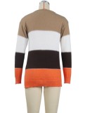 Contrast Color Wide Stripes O-Neck Long Sleeves Sweater