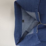 Dk-Blue Short Sleeve Zipper Denim Dress with O-Ring Belt
