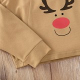 Kids Girl Elk Print Hooded Christmas Top and Pants 2PCS Set