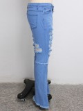 Blue Ripped High Waist Flare Jeans