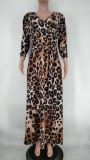 Plus Size Leopard Print Wrap Long Sleeve Maxi Dress with Belt