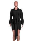 Black Long Sleeve Blouse Dress with Belt