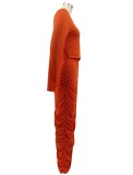 Orange Long Sleeve O-Neck Crop Top and Ruched Maxi Skirt 2PCS Set