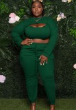 Plus Size Green Long Sleeve Cape and Cami Bra with Pant 3PCS Set