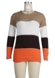 Contrast Color Wide Stripes O-Neck Long Sleeves Sweater