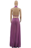 Purple Halter Backless Bra and Maxi Skirt Two Piece Set