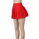 Red High Waist Mini Pleated Skirt