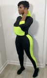 Contrast Color Long Sleeves Hoody Top and Pants Two Piece Set