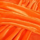 Mesh Patch Orange Velour Midi Neck Mini Fitted Dress