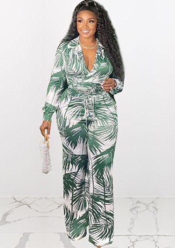 Print Knotted Crop Top and High Waist Pants Two Piece Set