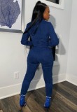 Blue Zip Up Long Sleeve Top and Drawstring Pants 2PC Set