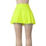 Yellow High Waist Mini Pleated Skirt