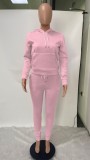 Pink Long Sleeve Hoody Top and Pant 2PCS Set with Pocket