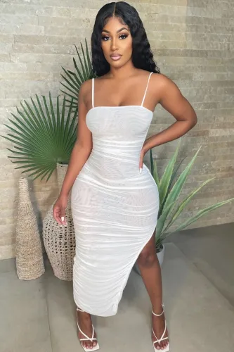 White Cami Side Slit Maxi Dress