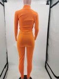 Orange Turndown Collar Zip Half Gloves Top and Pant 2PCS Set