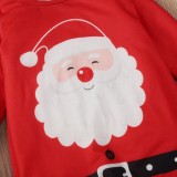 Baby Girl Santa Claus Print Red Long Sleeves Christmas Rompers