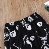 Kids Girl Skull Print Halloween Top and Black Pants 2PCS Set