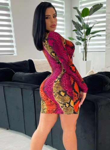 Snake Skin Keyhole Knotted Backless Fitted Long Dress