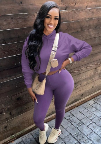 Purple Long Sleeve Hoody Top and Fitted Pant 2 Piece Set