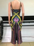 Colorfull Sequin Backless Cami Maxi Evening Dress