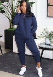 Blue O-Neck Long Sleeve Top and Pants Two Piece Set