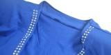 White Mesh Patch Blue Beaded Deep-V Long Sleeve Mini Dress