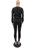 Black O-Neck Long Sleeve Top and Pants Two Piece Set