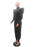 Black Puff Sleeve Top and Pants 2PCS Set