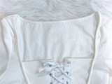 White Keyhole Lace Up Long Sleeve Mini Dress