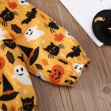 Baby Girl Pumpkin Print Ruffle Long Sleeve Halloween Rompers