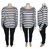Striped Black Long Sleeve Tee and Solid Pants Set